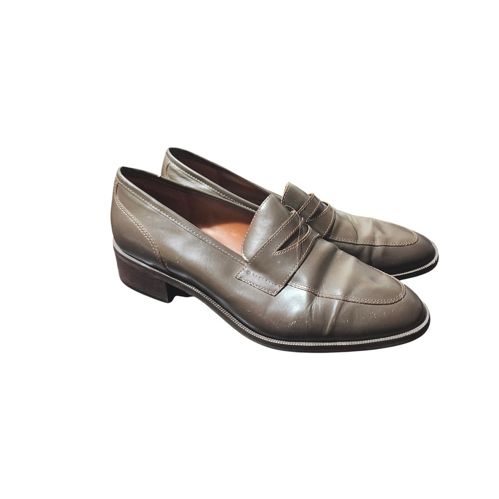 Etienne Aigner Cory Loafers Womens 7.5W Brown Leather Slip On Block Heel Shoes